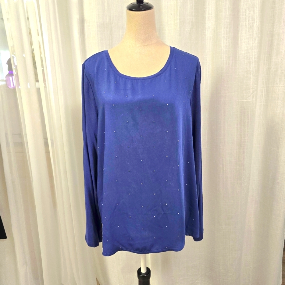 2/$30 Tommy Hilfiger‎ Navy Blue Jersey Knit Pullover Womens Sz XL Bedazzled